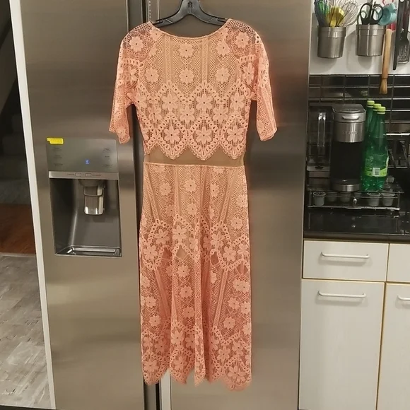 FOR LOVE & LEMONS x REVOLVE Pink Lace Illusion Midi Dress Medium M NWT  - threedaughtersproperties.com